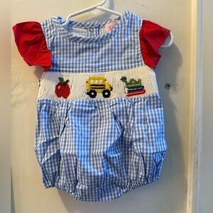New Gingham Smocked Back to School Romper